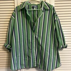 Green Striped Button-Up Shirt